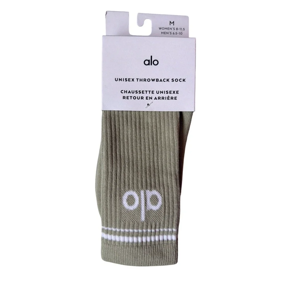 Alo Yoga Unisex‎ Throwback Sock Limestone White Ribbed Crew Socks Size M A0357U